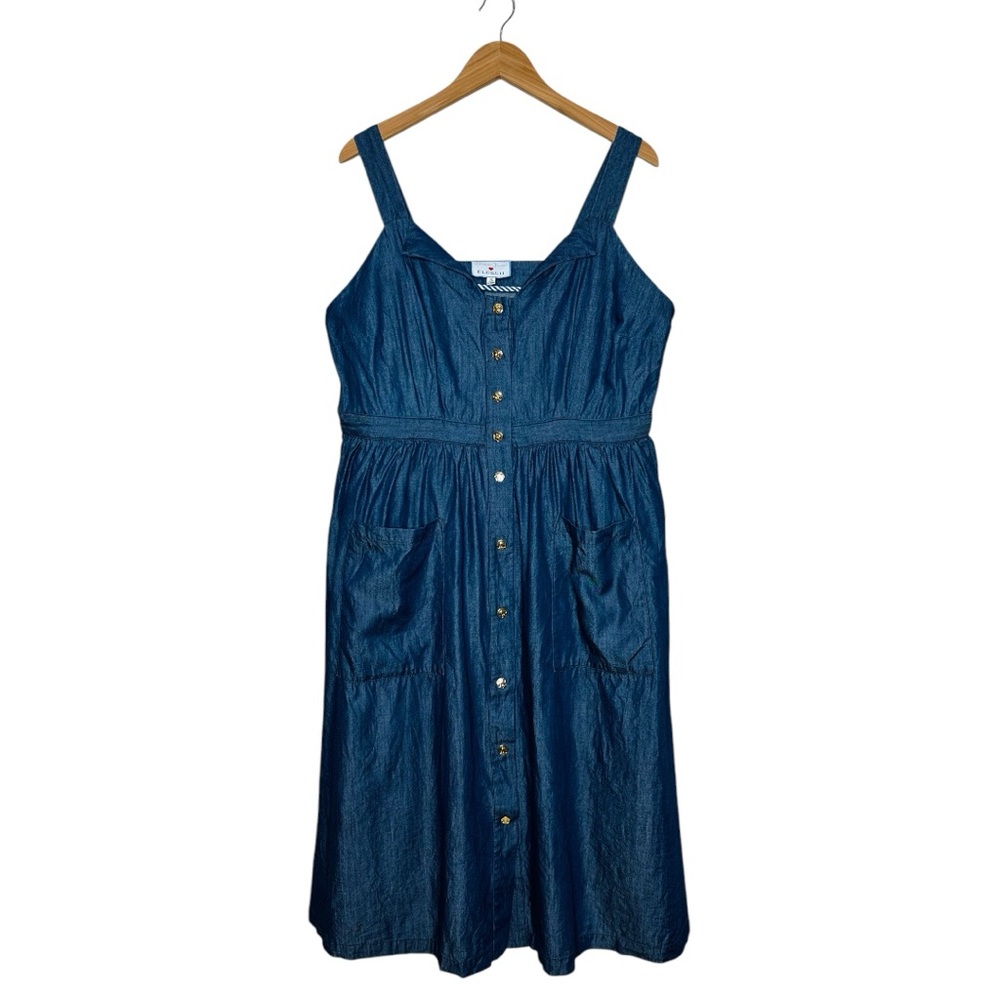 Draper James x Eloquii Chambray Dress Size 14 Gold Buttons Coastal Nautical Blue